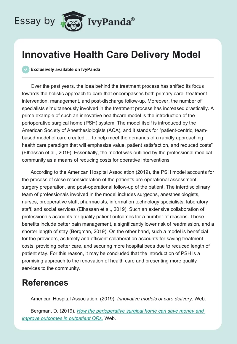 Innovative Health Care Delivery Model. Page 1