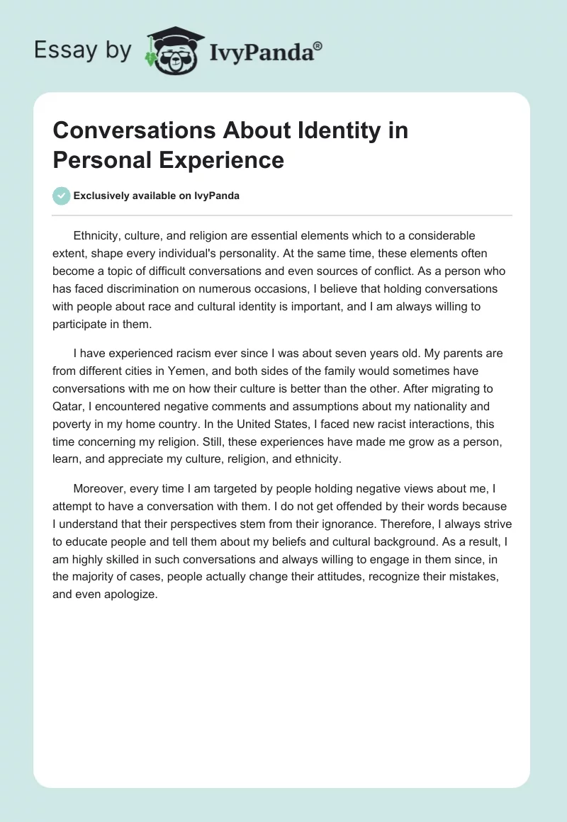 Conversations About Identity in Personal Experience. Page 1