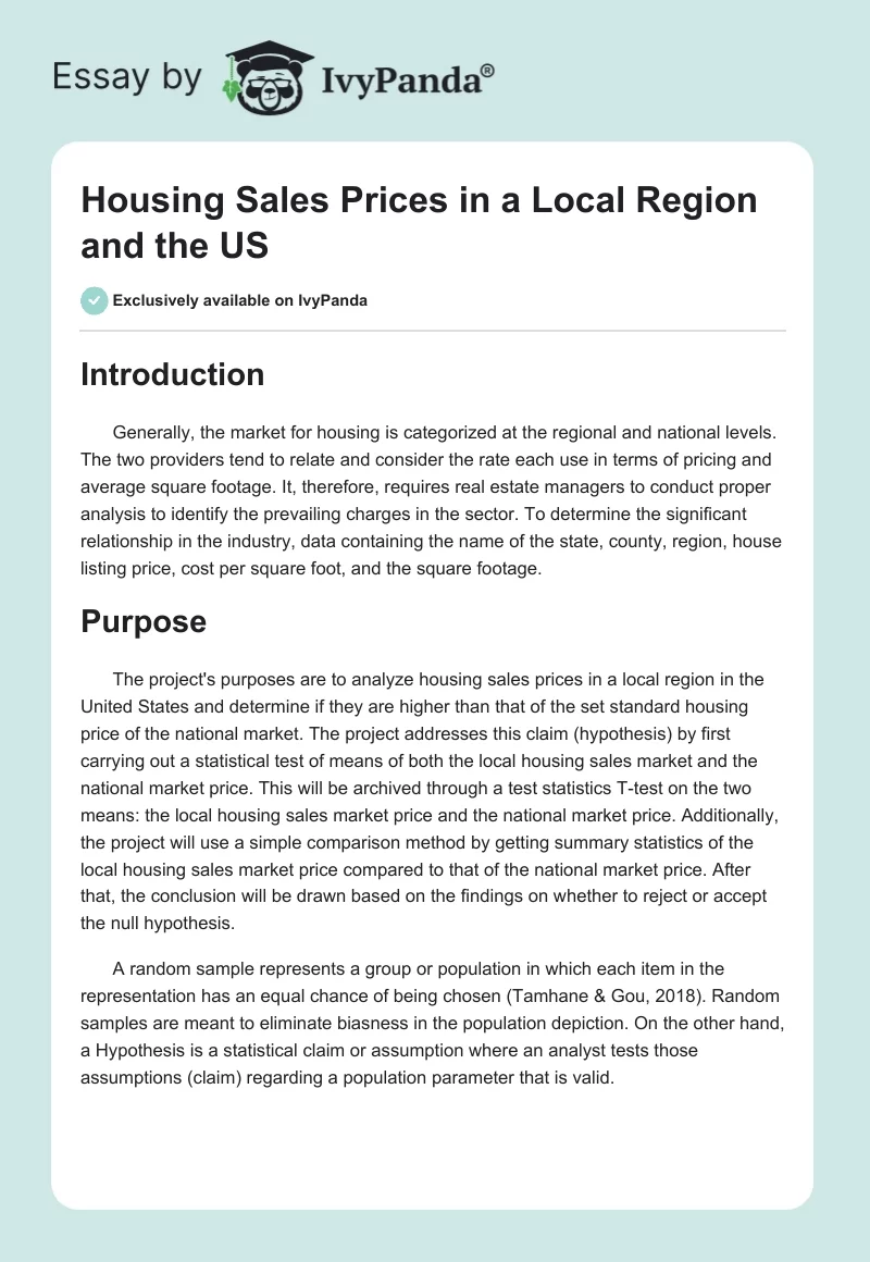 Housing Sales Prices in a Local Region and the US. Page 1
