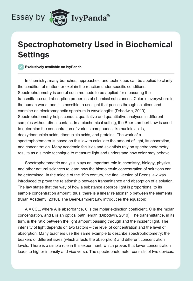 Spectrophotometry Used in Biochemical Settings. Page 1
