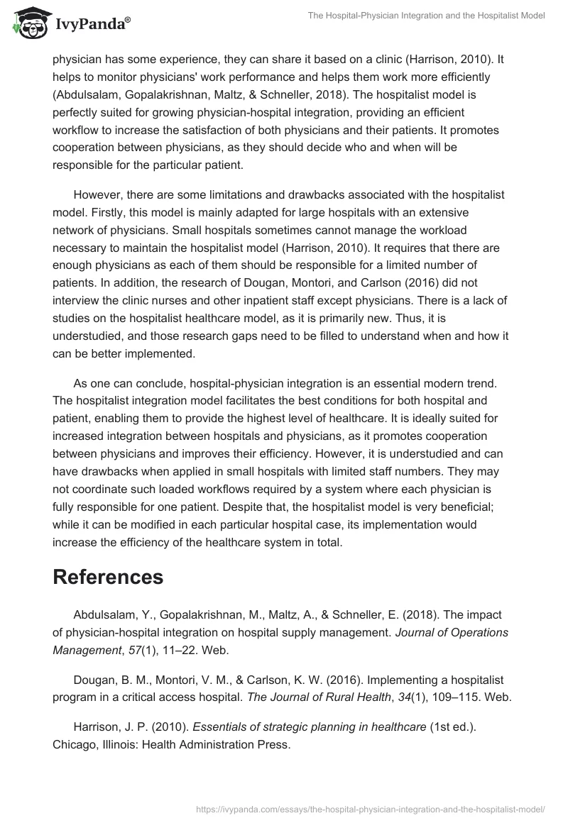The Hospital-Physician Integration and the Hospitalist Model. Page 2