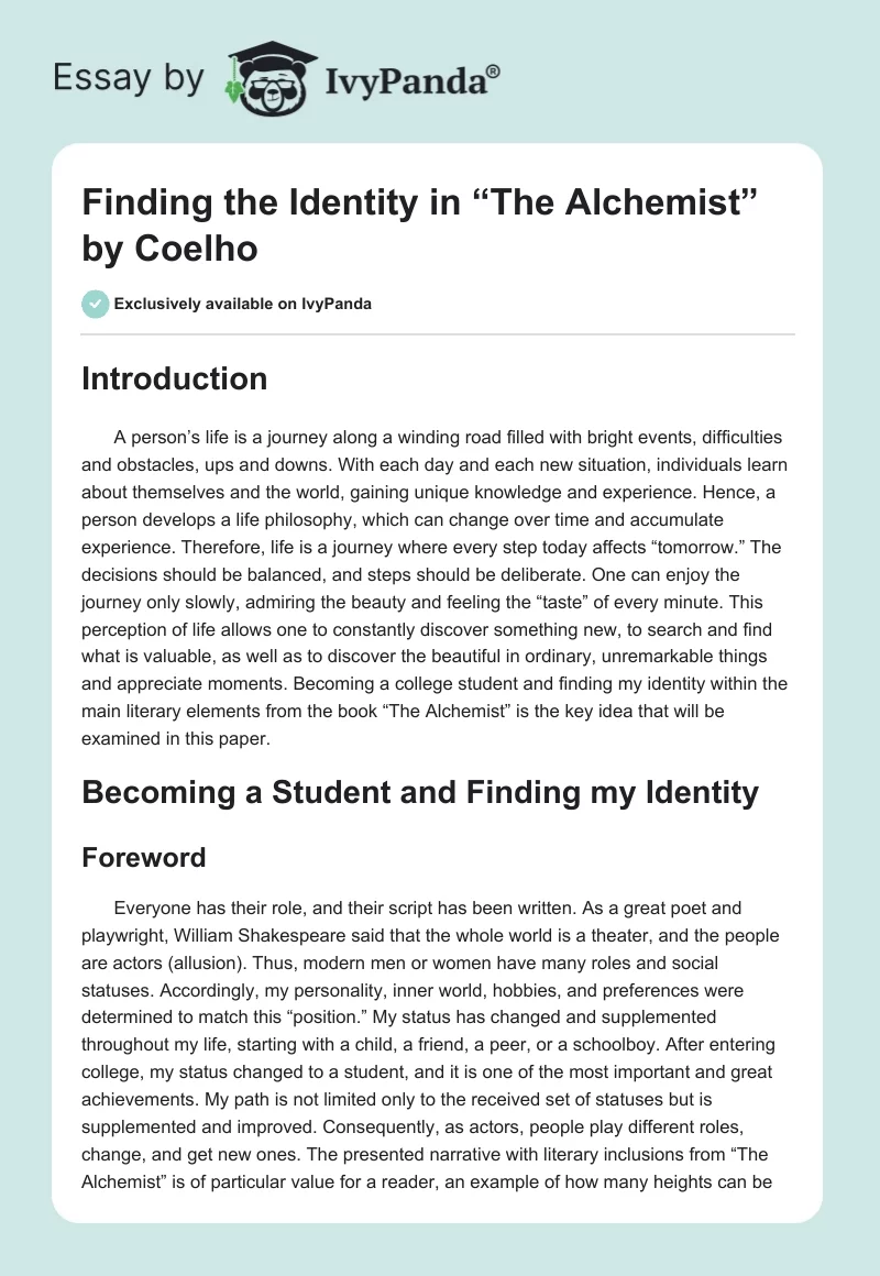 Finding the Identity in “The Alchemist” by Coelho. Page 1