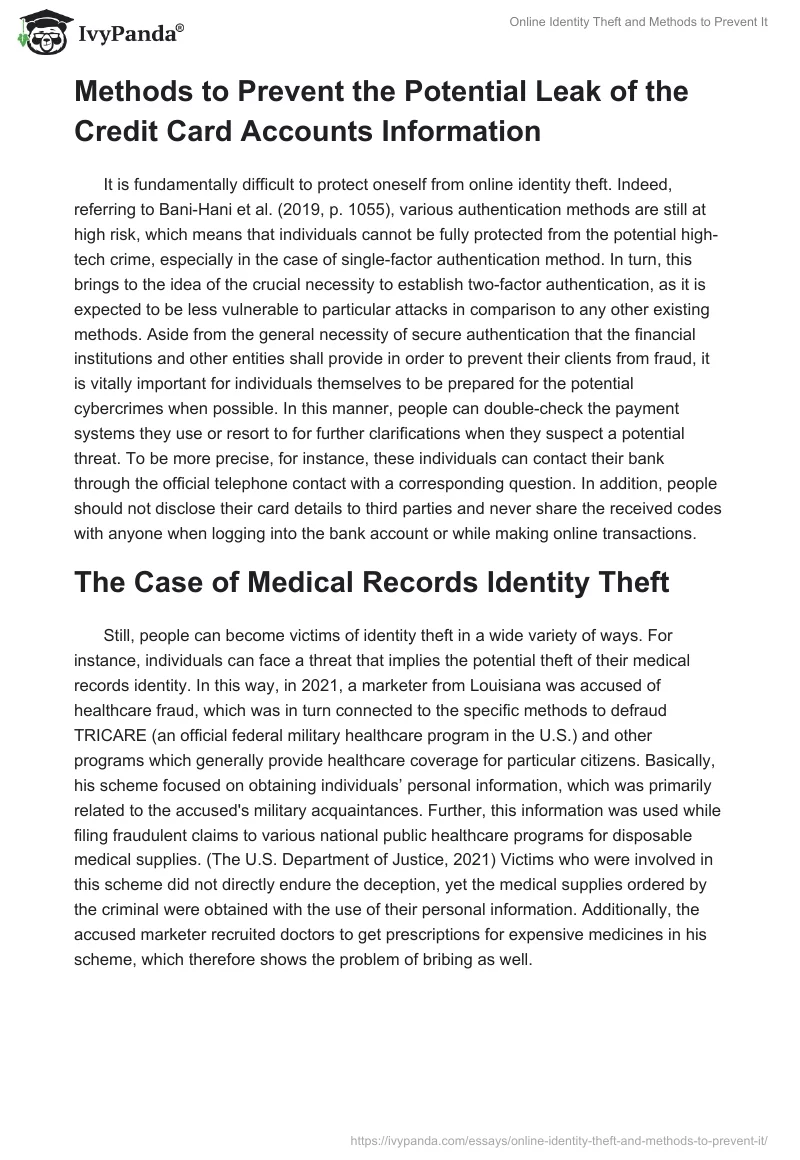 Online Identity Theft and Methods to Prevent It. Page 2