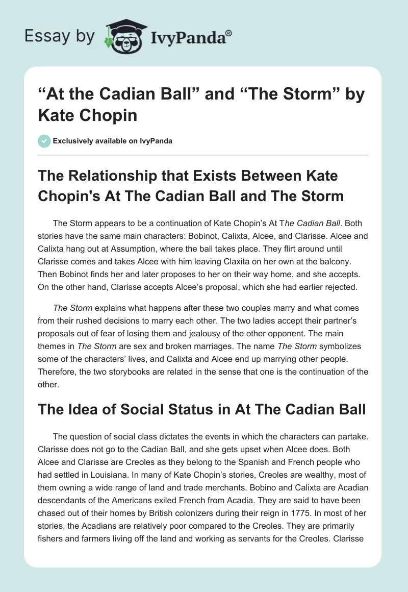 “At the Cadian Ball” and “The Storm” by Kate Chopin. Page 1