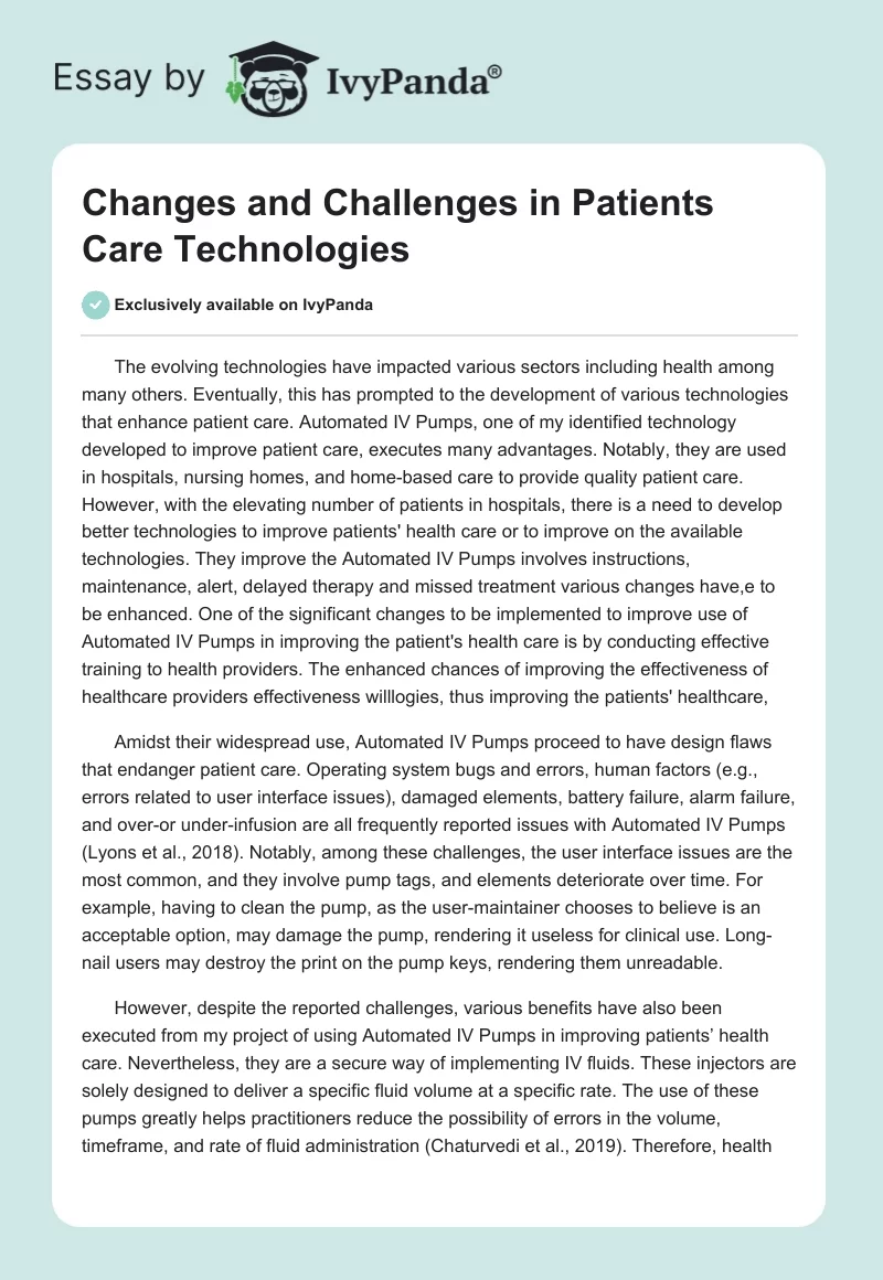 Changes and Challenges in Patients Care Technologies. Page 1