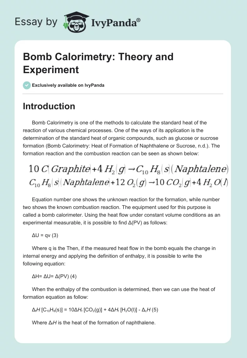 Bomb Calorimetry: Theory and Experiment. Page 1
