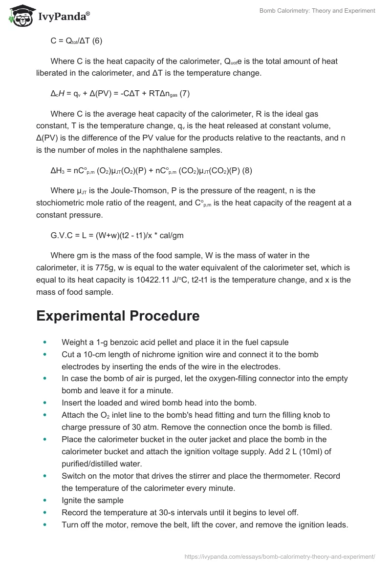 Bomb Calorimetry: Theory and Experiment. Page 2