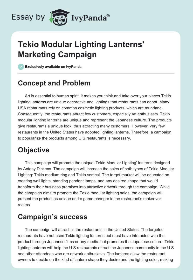 Tekio Modular Lighting Lanterns' Marketing Campaign. Page 1