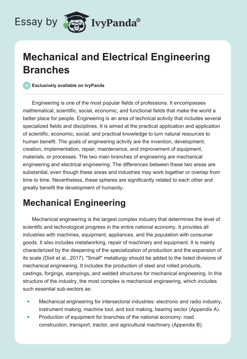 Mechanical and Electrical Engineering Branches. Page 1