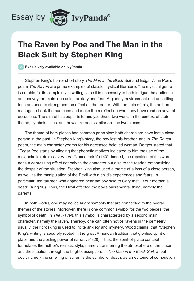 "The Raven" by Poe and "The Man in the Black Suit" by Stephen King. Page 1