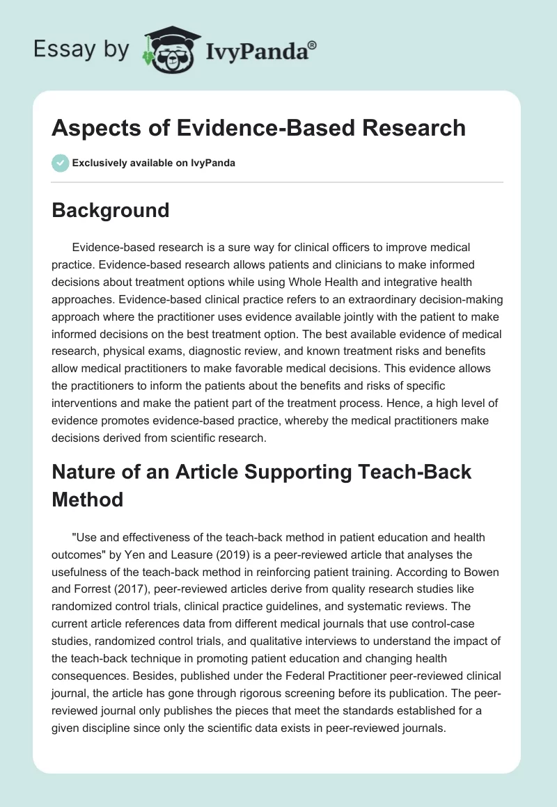 Aspects of Evidence-Based Research. Page 1