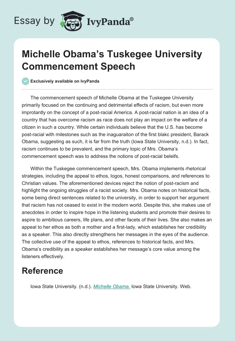 Michelle Obama’s Tuskegee University Commencement Speech. Page 1