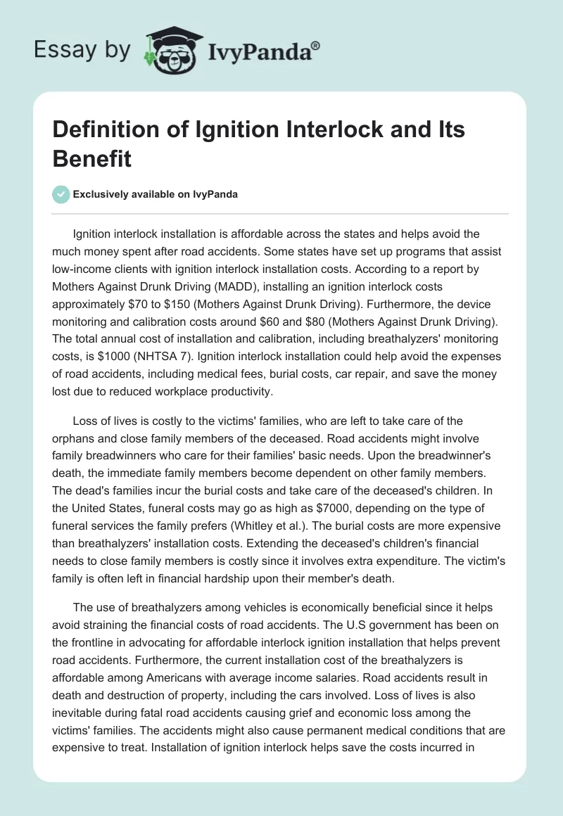 Definition of Ignition Interlock and Its Benefit. Page 1