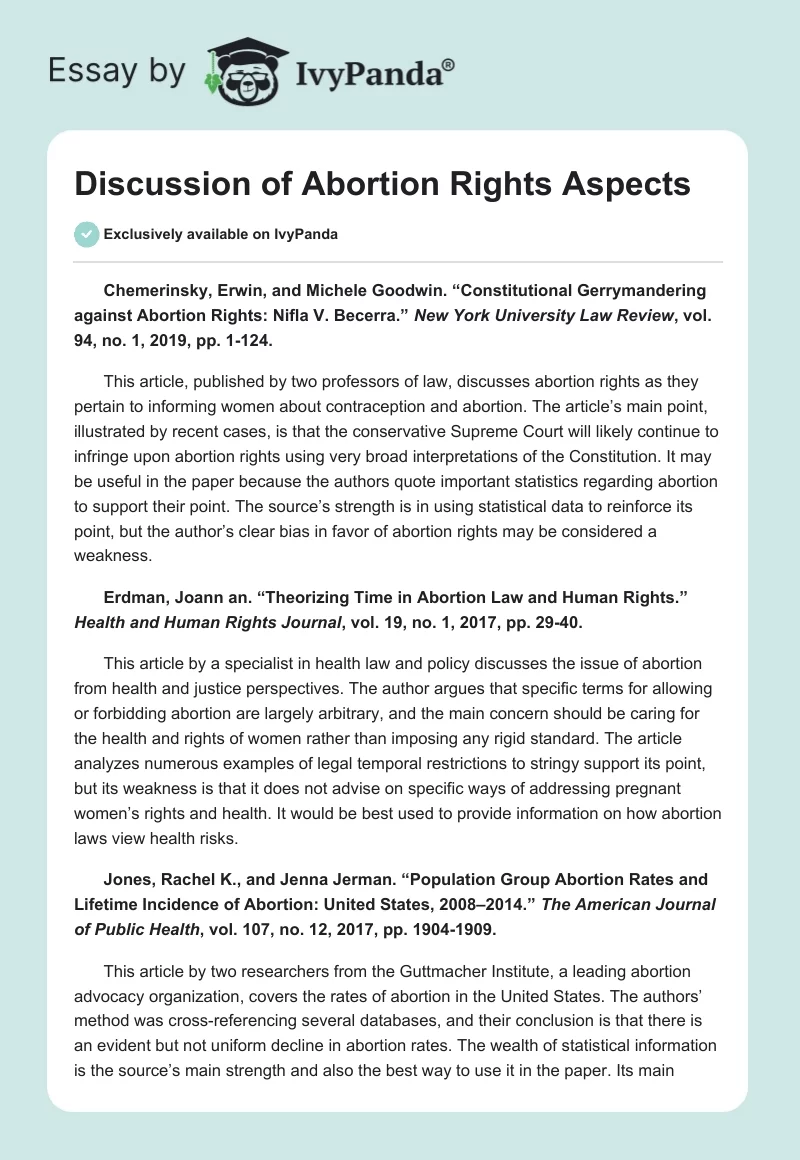 Discussion of Abortion Rights Aspects. Page 1