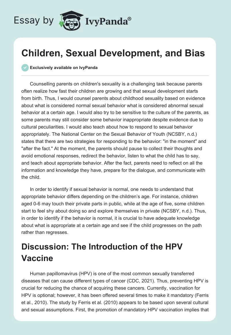 Children, Sexual Development, and Bias. Page 1