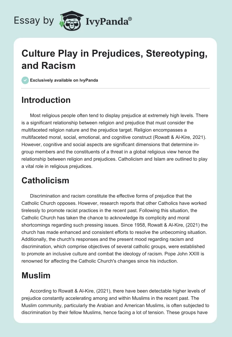 Culture Play in Prejudices, Stereotyping, and Racism. Page 1
