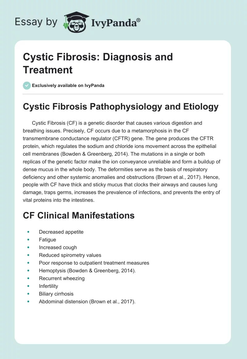 Cystic Fibrosis: Diagnosis and Treatment. Page 1