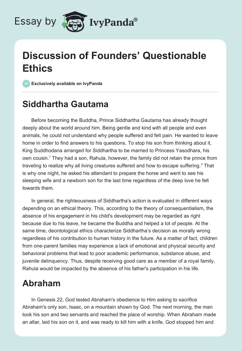 Discussion of Founders’ Questionable Ethics. Page 1