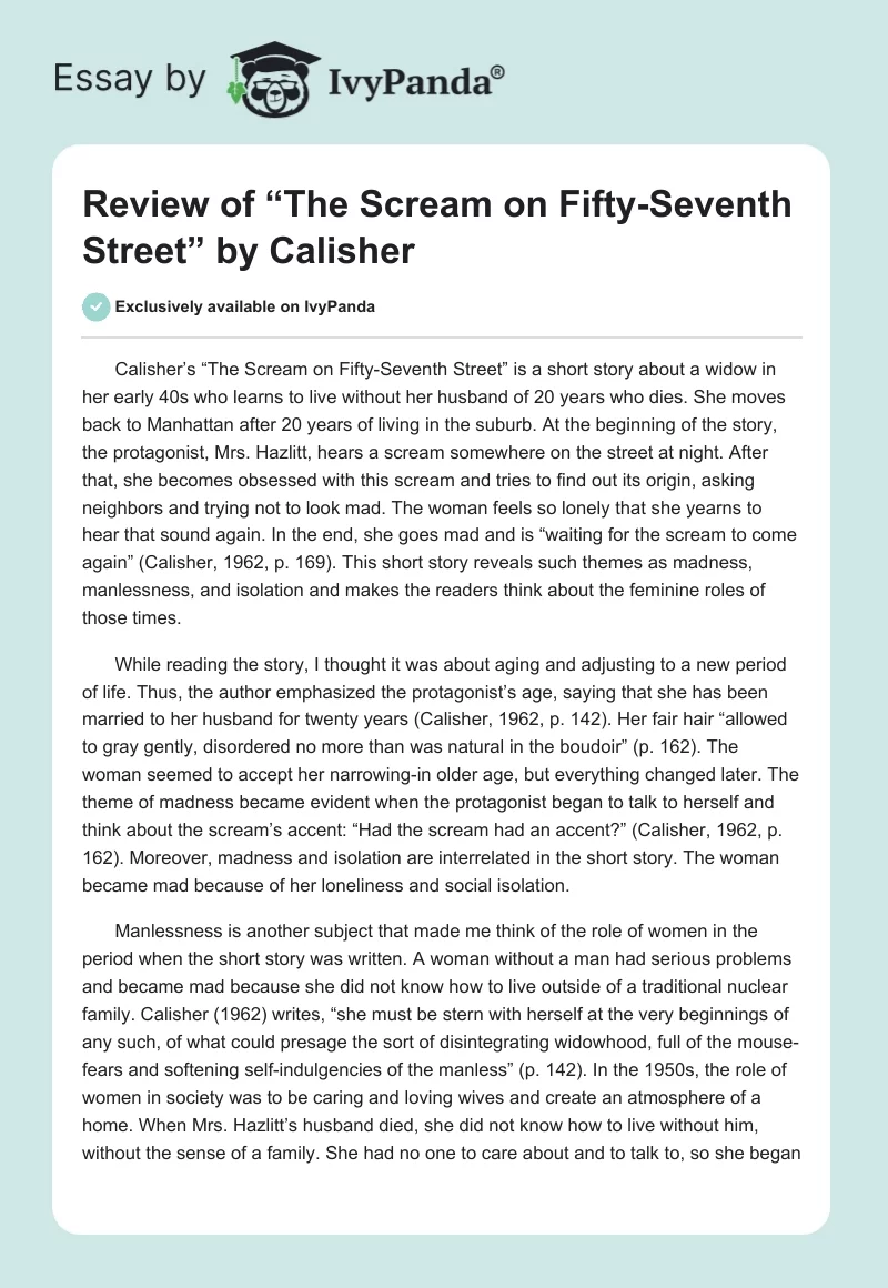 Review of “The Scream on Fifty-Seventh Street” by Calisher. Page 1