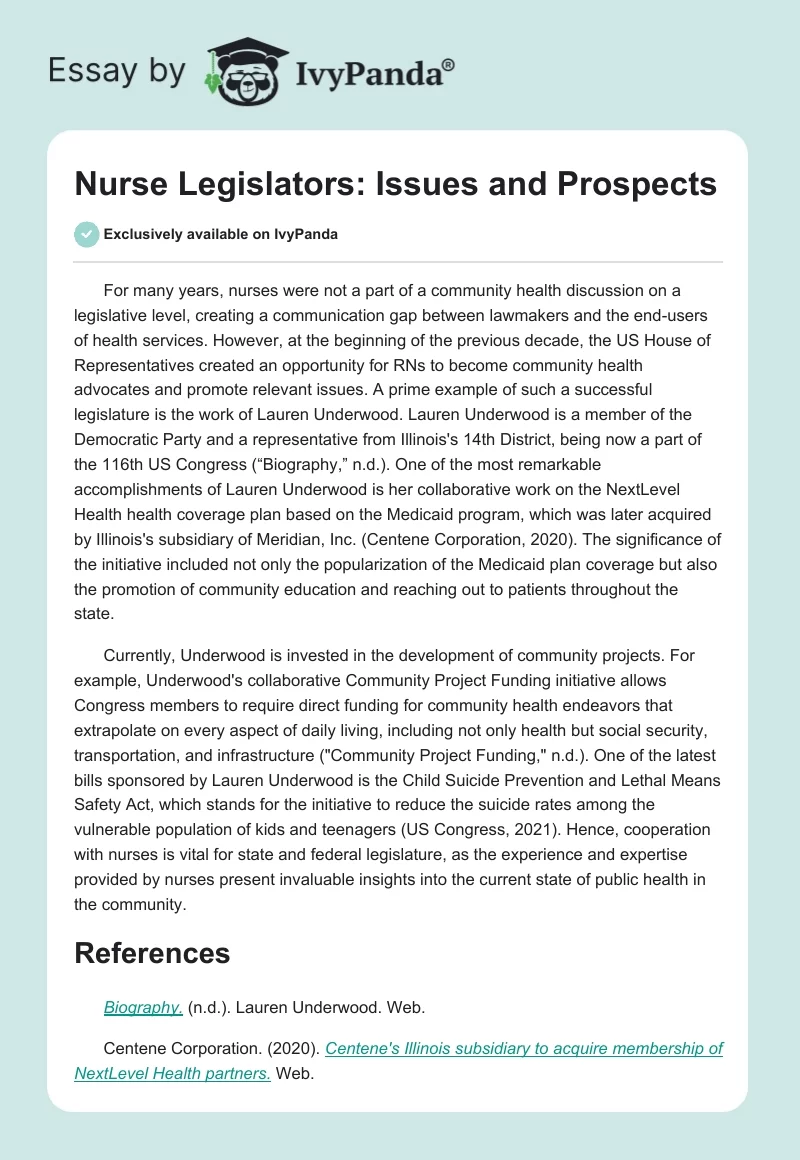 Nurse Legislators: Issues and Prospects. Page 1