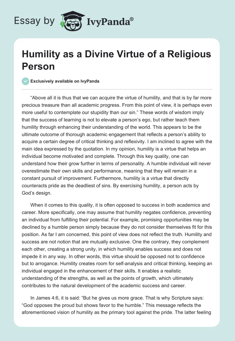 Humility as a Divine Virtue of a Religious Person. Page 1