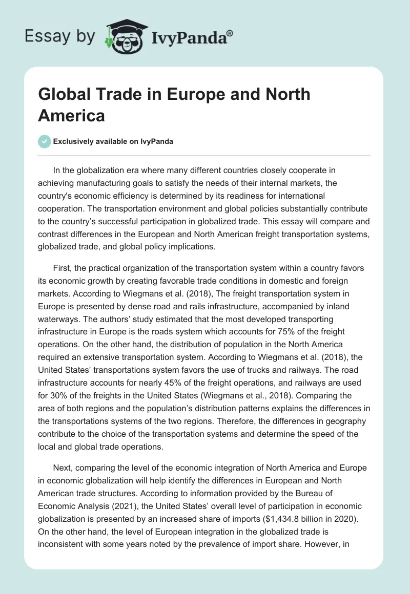 Global Trade in Europe and North America. Page 1