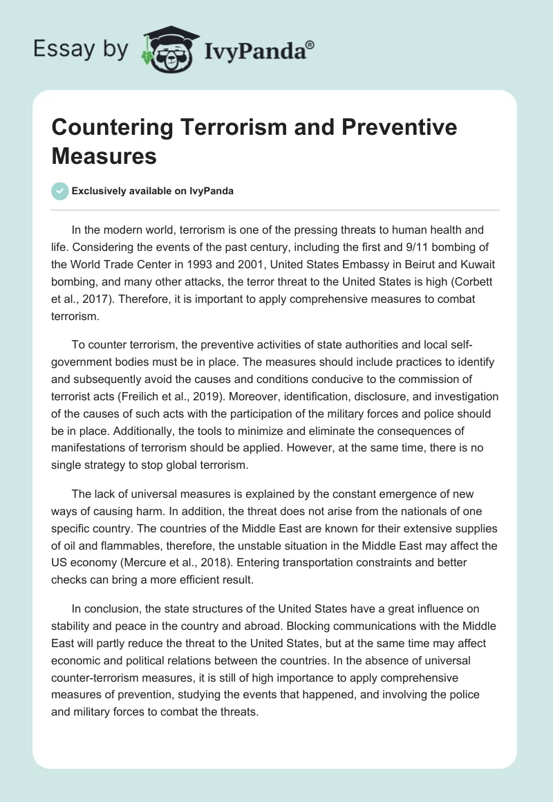 Countering Terrorism and Preventive Measures. Page 1