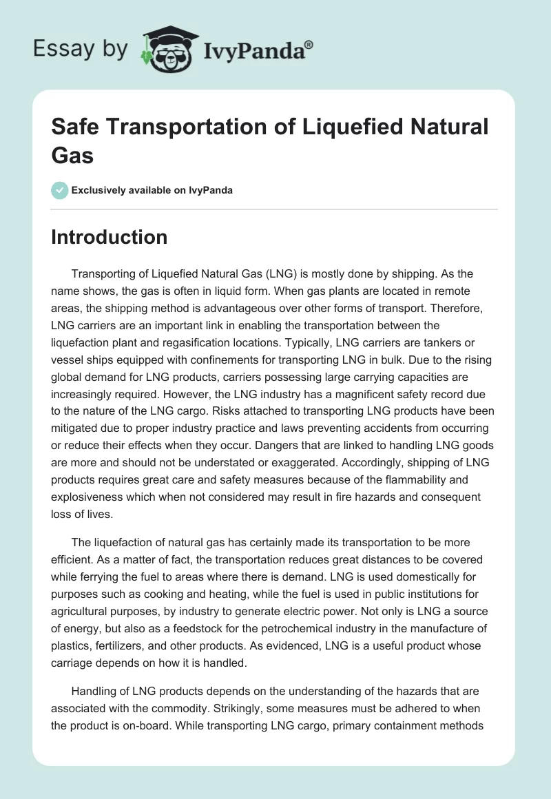 Safe Transportation of Liquefied Natural Gas. Page 1