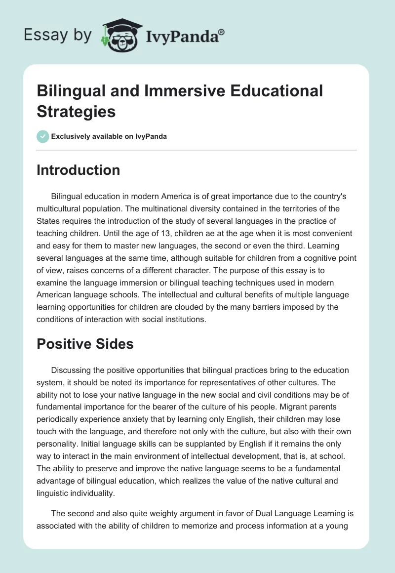 Bilingual and Immersive Educational Strategies. Page 1