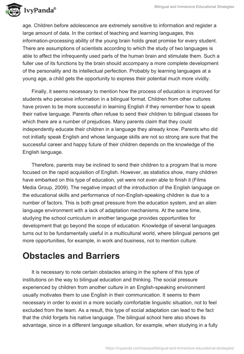Bilingual and Immersive Educational Strategies. Page 2