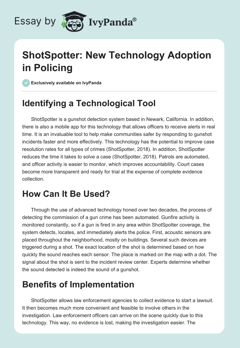 ShotSpotter: New Technology Adoption in Policing. Page 1