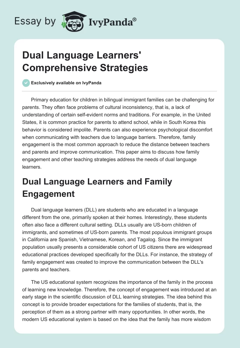 Dual Language Learners' Comprehensive Strategies. Page 1
