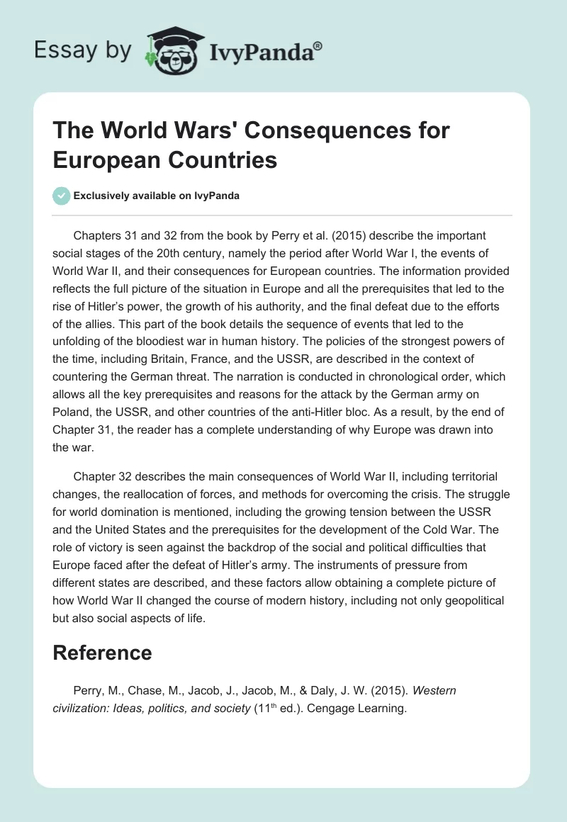 The World Wars' Consequences for European Countries. Page 1