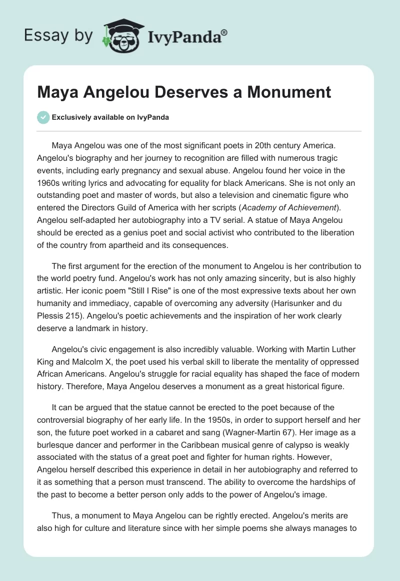 Maya Angelou Deserves a Monument. Page 1