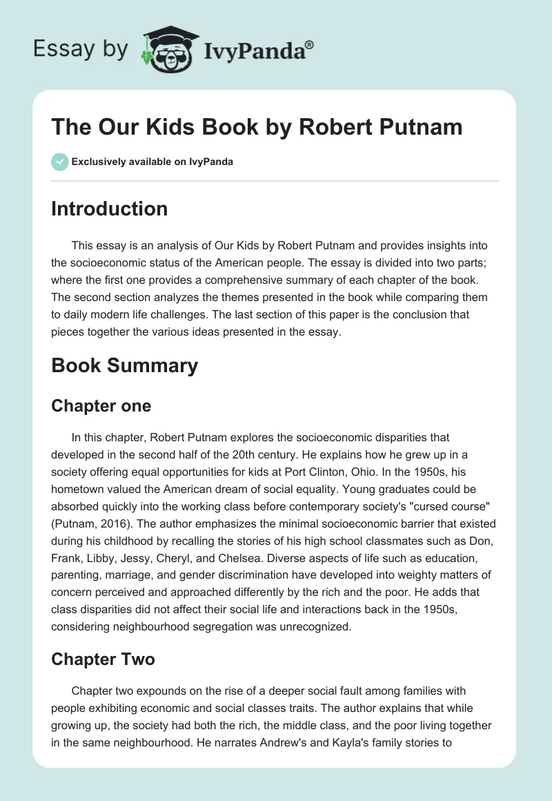 The "Our Kids" Book by Robert Putnam. Page 1