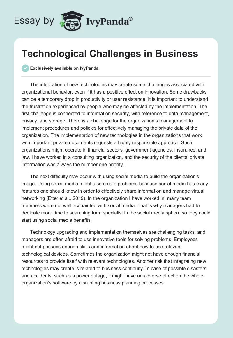 Technological Challenges in Business. Page 1