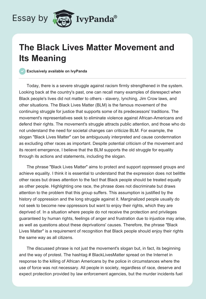 The Black Lives Matter Movement and Its Meaning. Page 1