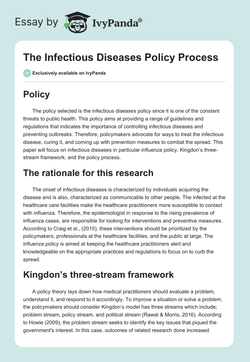 The Infectious Diseases Policy Process. Page 1