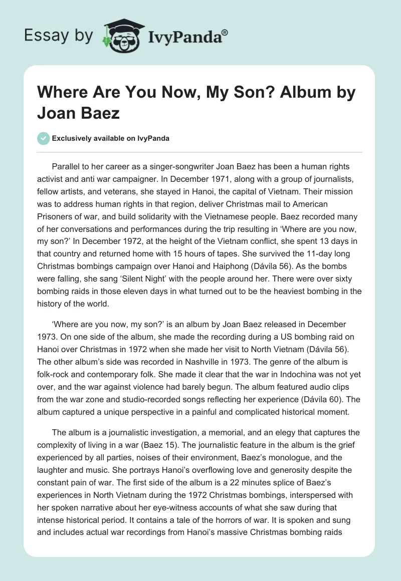 "Where Are You Now, My Son?" Album by Joan Baez. Page 1
