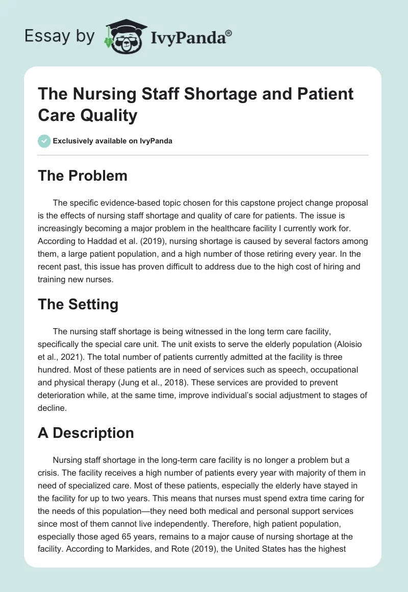 The Nursing Staff Shortage and Patient Care Quality. Page 1