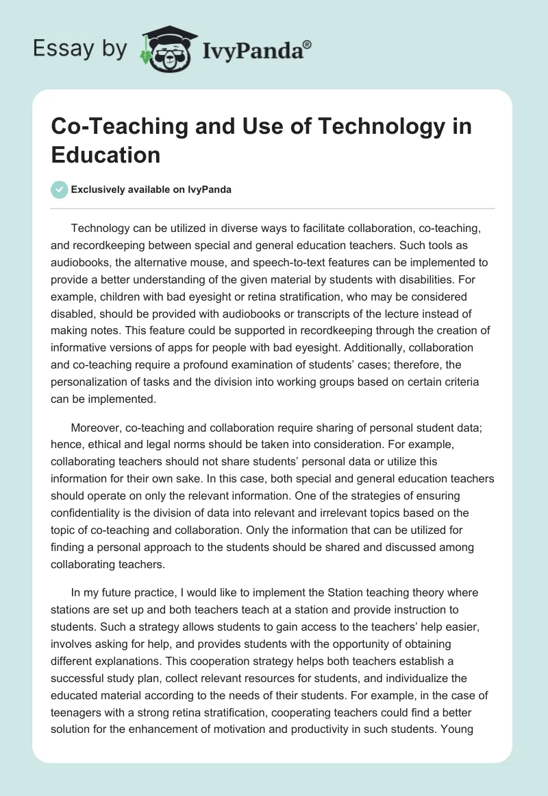 Co-Teaching and Use of Technology in Education. Page 1