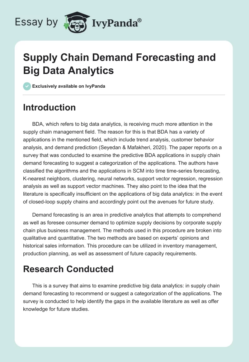 Supply Chain Demand Forecasting and Big Data Analytics. Page 1
