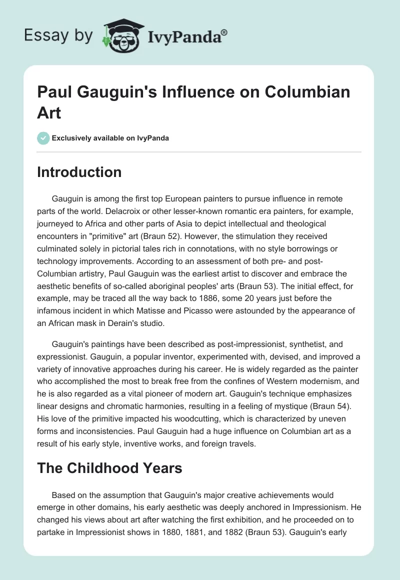 Paul Gauguin's Influence on Columbian Art. Page 1