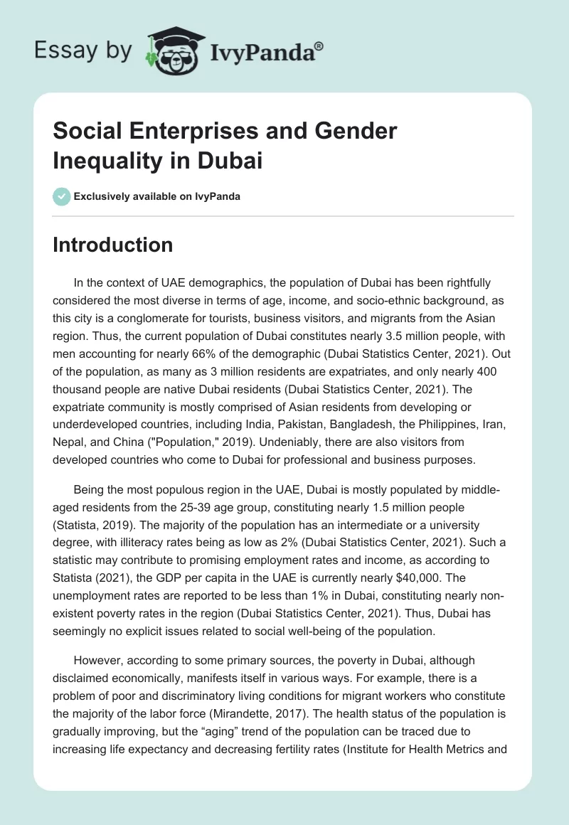 Social Enterprises and Gender Inequality in Dubai. Page 1