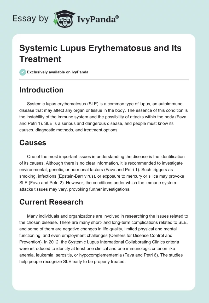 Systemic Lupus Erythematosus and Its Treatment. Page 1