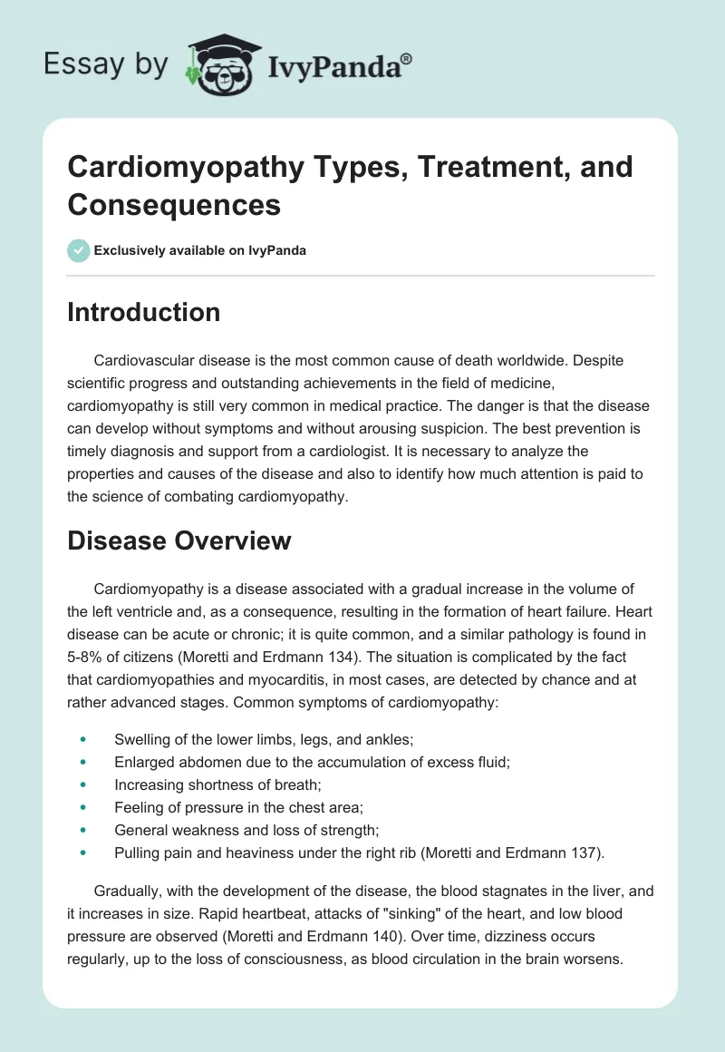 Cardiomyopathy Types, Treatment, and Consequences. Page 1