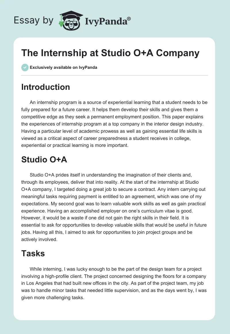 The Internship at Studio O+A Company. Page 1