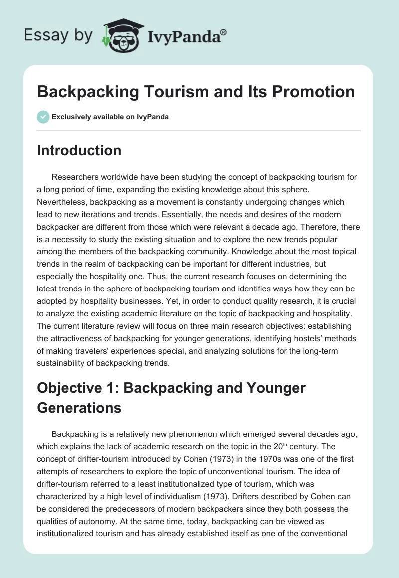Backpacking Tourism and Its Promotion. Page 1