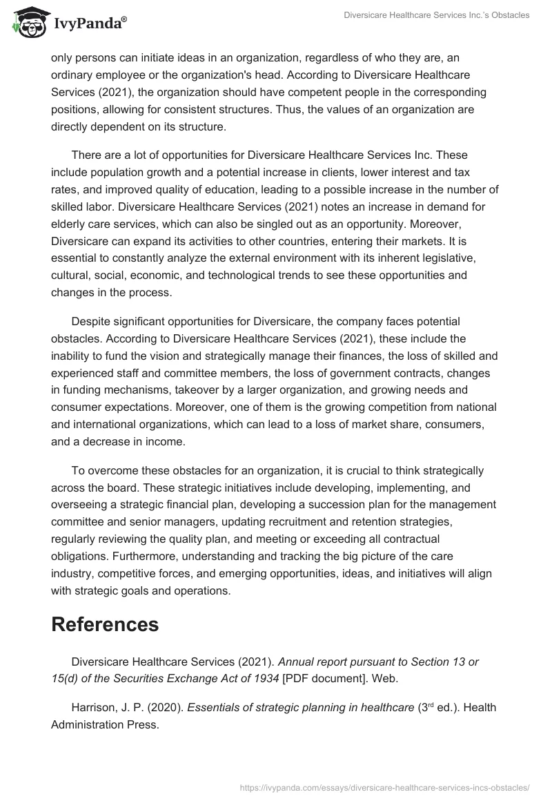 Diversicare Healthcare Services Inc.’s Obstacles. Page 3