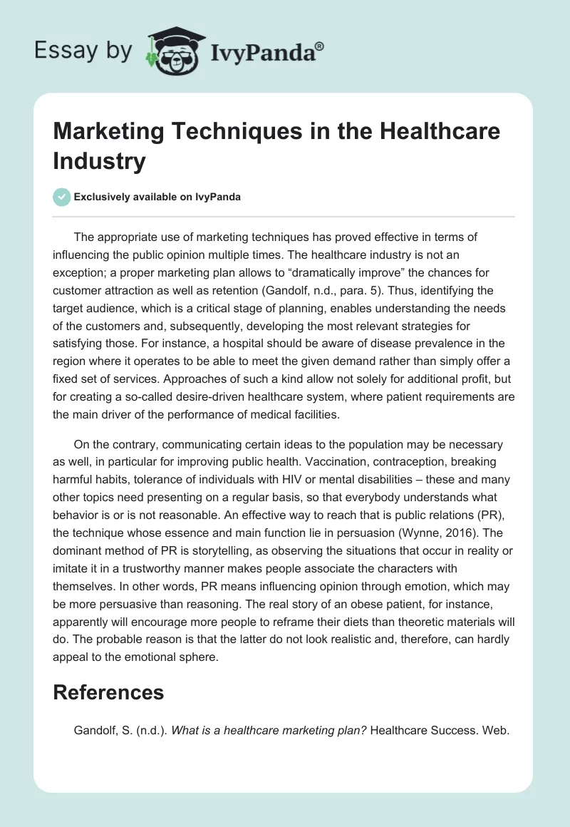 Marketing Techniques in the Healthcare Industry. Page 1